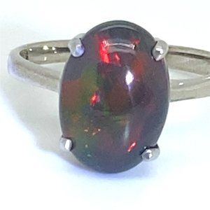 Black Opal 4.10ct Platinum Finish Silver Ring